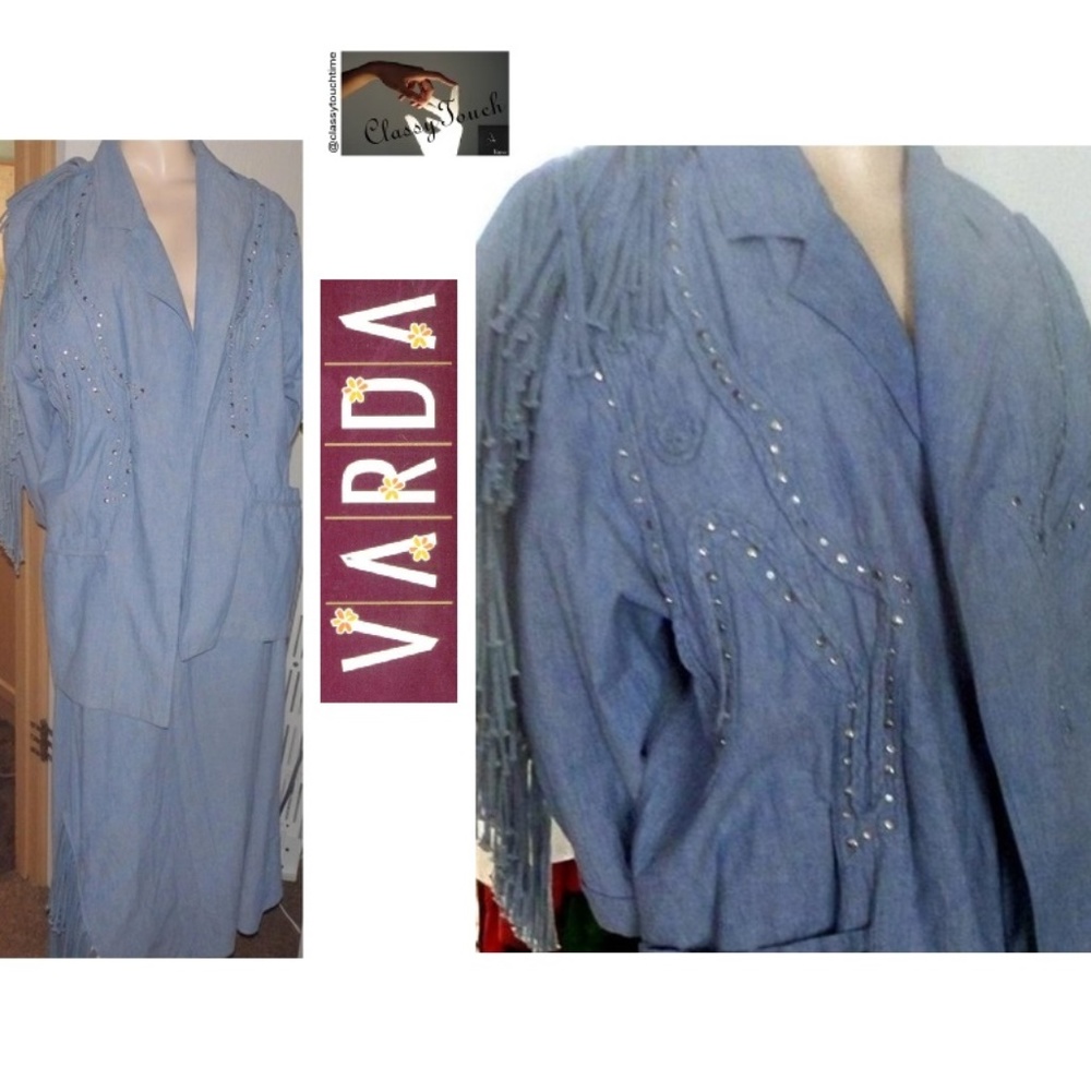 Varda Garfinkel Vintage Blue Jean Skirt Suit